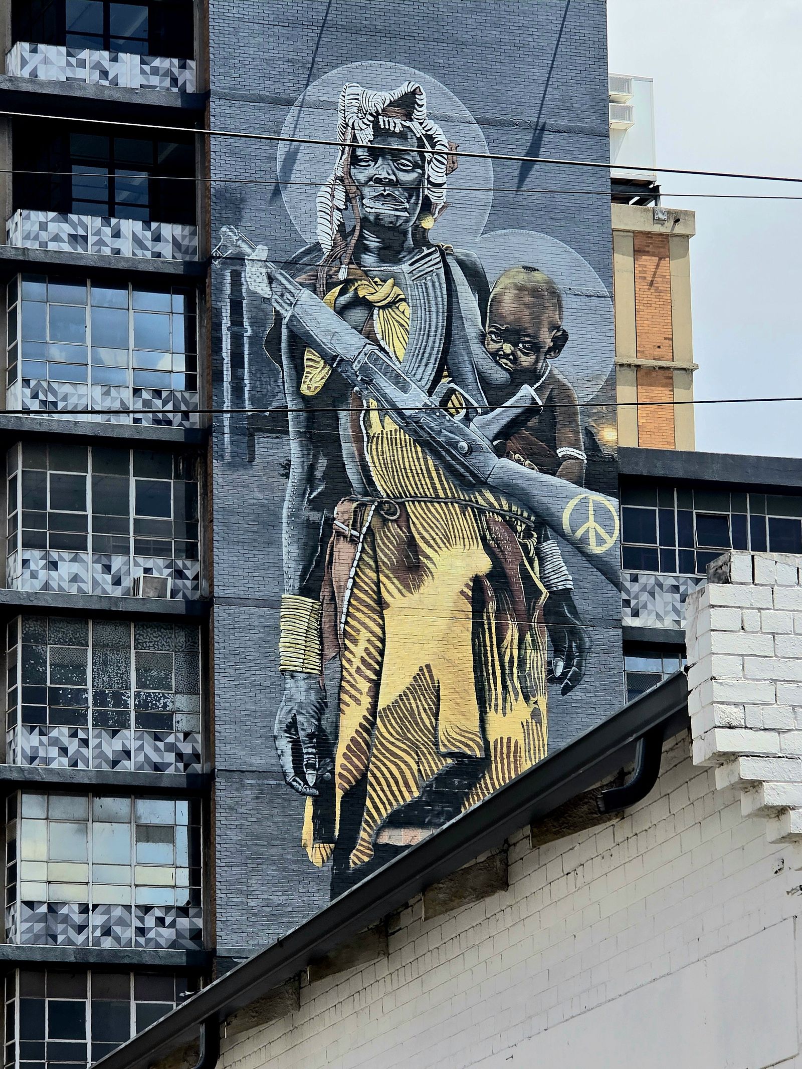 Maboneng的Beacon Street，Access City外墙上的《Ethiopian Woman of the Mursi Tribe》，作者为Dbongz Mah ...
