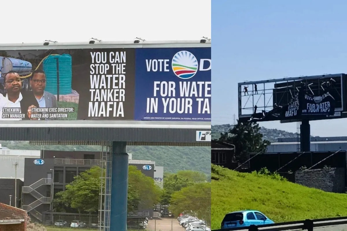 德班N2公路沿线的民盟竞选广告牌，现已撤除。 / Facebook/eThekwini Municipality