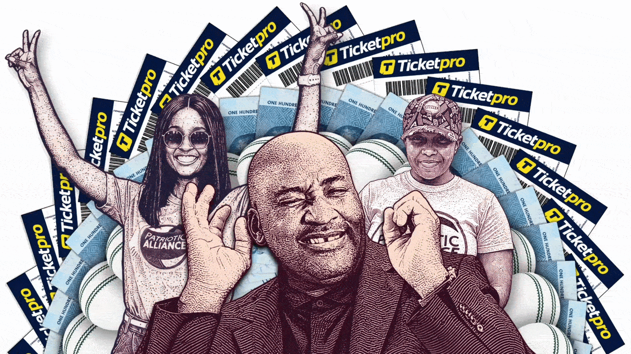 Bakang Lethoko、Gayton McKenzie与Astrid Harrison。原文插画。 / Bernard Kotze