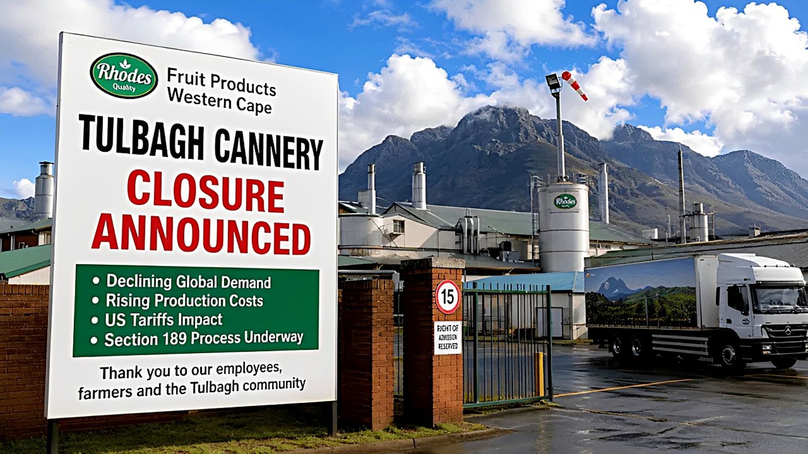 原文所配图尔巴赫罐头厂关停主题图片。 / Cape Town News